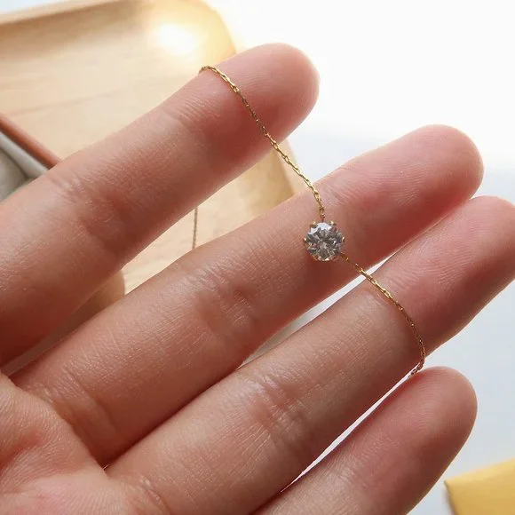 NEW Solitaire Diamond 18K Gold Plated Necklace - Picture 3 of 13